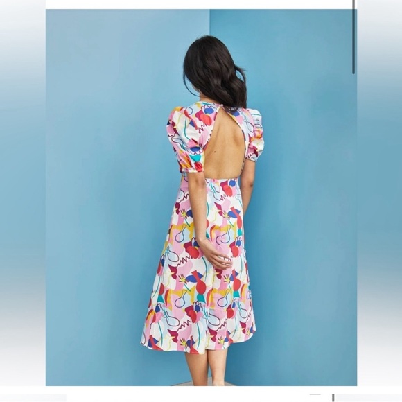 GLAMOROUS Colorful Abstract Print Puff Sleeve Women's Dress (SIZE 10) - Picture 2 of 7